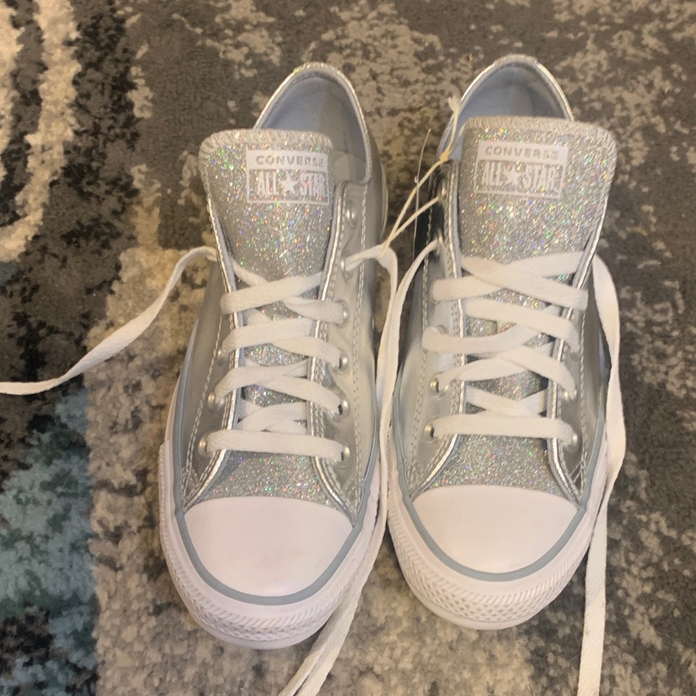 Converse Kids Glittery Silver Sneakers
